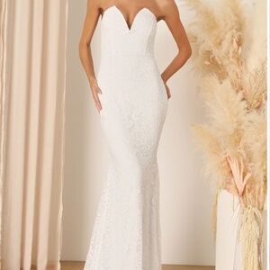 Lulus Passionate Charisma Strapless Mermaid Lace Maxi Dress